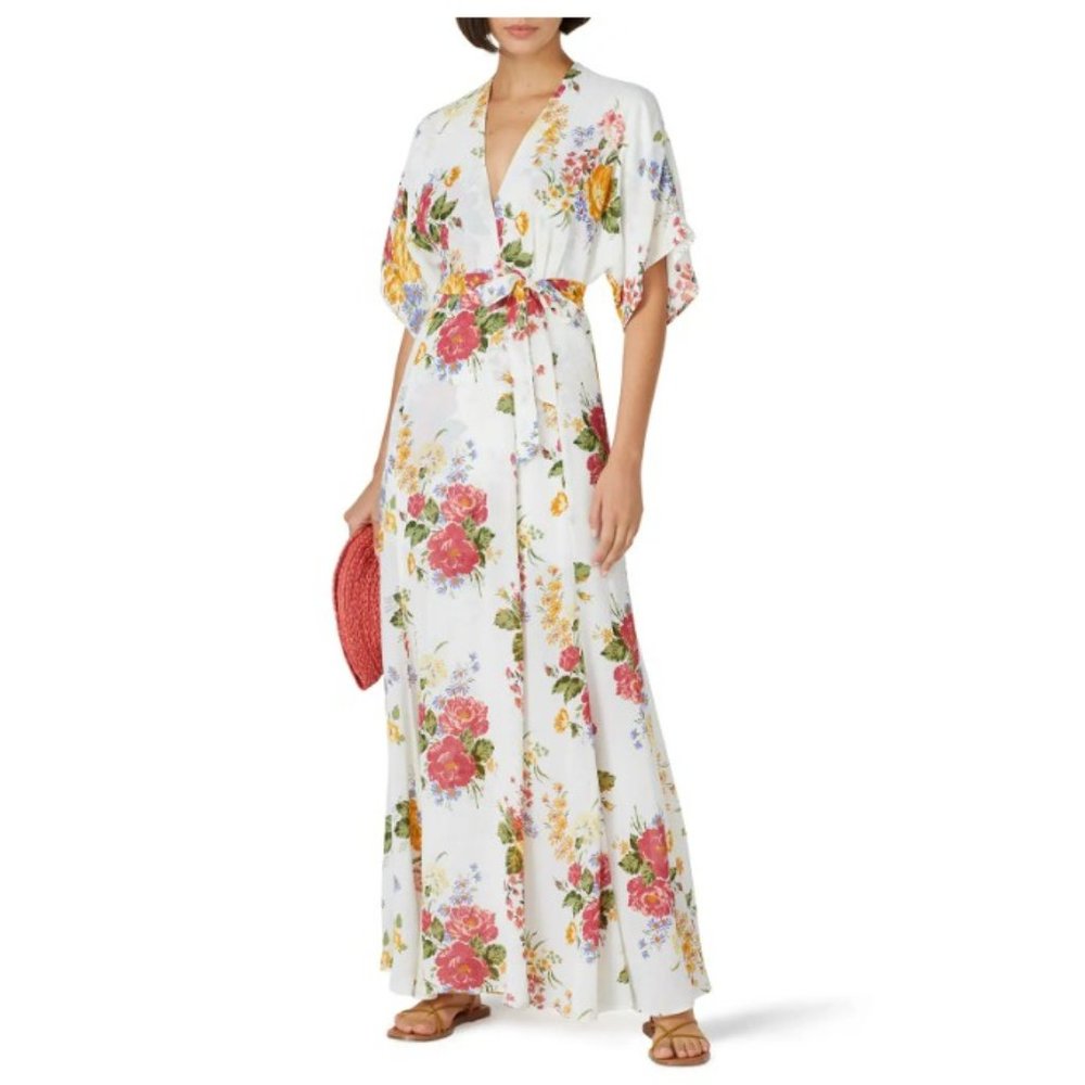 Reformation Winslow Floral Maxi Dress XS Wrap Front White Bridesmaid